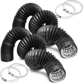 Pushglossy 2 Pcs 3 Inches Dryer Vent Hose 10 Feet, Black Marine Exhaust Hose Flexible Air Aluminum Ducting with 4 Screw Clamps for Boat Vent Bilge Blower Exhaust Fan HVAC Ventilation