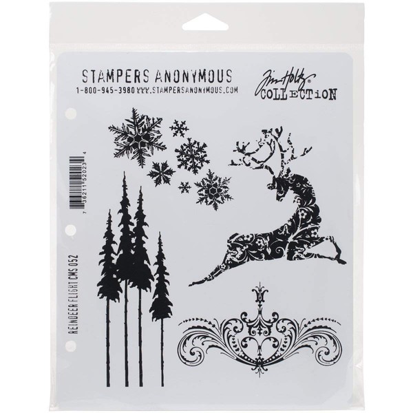Stampers Anonymous Tim Holtz Cling Rubber Stamp Set, 7 by 8.5-Inch, Reindeer Flight