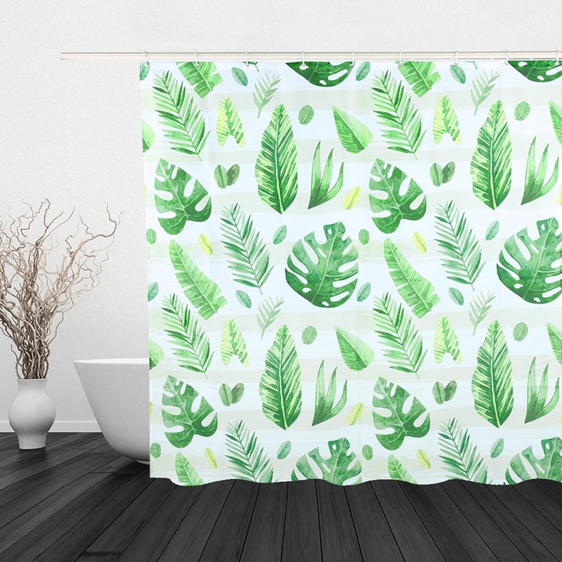 Unique Plant Leaves Pattern Shower Curtain Waterproof Mildew Proof Bathroom