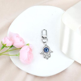 MUCOOS Hamsa Hand Keychain, Evil Eye Charm for Protection & Good Luck, Bag Charm & Car Accessories, Silver
