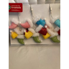 winter wonder Christmas ornaments 3 pk decorative clip ornaments mini Santa hats multi color