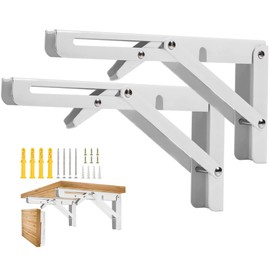 Folding Shelf Brackets, Folding Shelf Brackets Heavy Duty Stainless Steel Max. Load 550lb Collapsible DIY Wall Mounted Shelf Bracket Space Saving for Table, Work Bench (12inch - 2pcs, White)