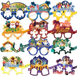 HOWAF 24pcs Nativity Christmas Paper Eyeglasses, Holy Nativity Photo Booth Props Glasses Frame for Religious Christmas Party Decorations Supplies, Jesus Christmas Eyewear Joy to The World Photo Props