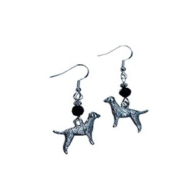 Retriever Dog Breed Charm Earrings with Jet Black Faceted Crystal Accent Beads on Sterling Silver Earwires