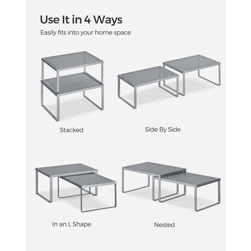 SONGMICS Spice Racks, Set of 2 Metal Cabinet Shelf Organizers,