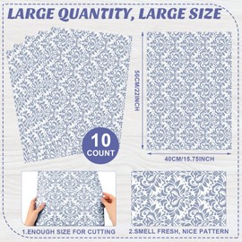 BBTO 10 Sheet Fragrant Drawer Liners for Dresser Scented Cabinet Liners for Shelves 15.8 x 22 Inch Paper Liner for Drawers and Cabinets Non Adhesive Drawer Paper Liner(Damask Style)