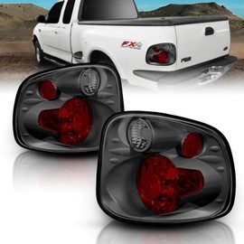 AmeriLite for 2001-2003 Ford F-150 Flareside Euro Polished Chrome Smoke Lens Replacement Tail Lights Brake Lamp Pair - Passenger and Driver Side