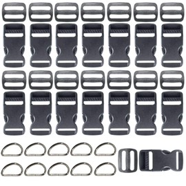 Plastic Side Release Buckle Packs - 1 Inch Hardware - 15 Pieces Flat West Coast Paracord Buckles - 15 Pieces Tri-Glide Slides for 1 Inch Webbing - 10 Pieces Metal D-Rings