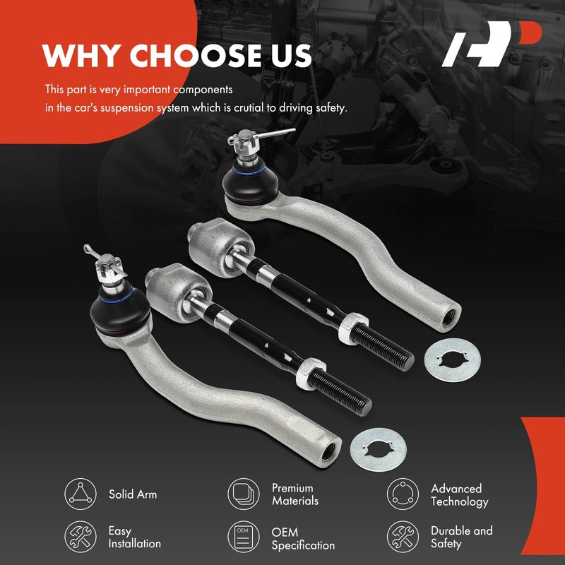 A-Premium Set of 4, Front Inner Outer Tie Rod End