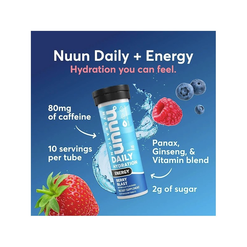 Nuun, Daily Hydration, Energy, Berry Blast 10 tablets, Pack of