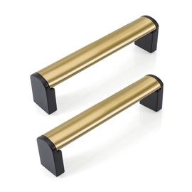 Fulgente 10 Pack 3-3/4 Inch Gold and Black Cabinet Handles for Kitchen Brushed Brass Dresser Drawer Pull Stainless Steel Matte Golden Pulls Bathroom Cupboard Door 3-3/4" (96mm) Hole Center Hardware