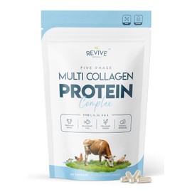 Multi Collagen Protein Capsules - 60 Count - Types I, II, III, V & X - Hydrolysed Grass Fed Bovine, Wild Caught Marine & Free-Range Chicken, Made with Hyaluronic Acid & Vitamin C by Revive Naturals