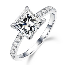 MOOSEA Moissanite Engagement Rings for Women - 2.5CT Princess Cut D Color VVS1 Clarity Lab Created Diamond Wedding Ring Set for Women 14K White Gold Plated Sterling Silver Moissanite Rings for Women