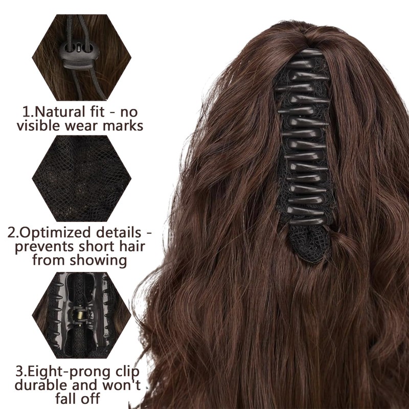 Hair Extension Braid, Ponytail Extension, Wavy Texture, Includes Clips for
