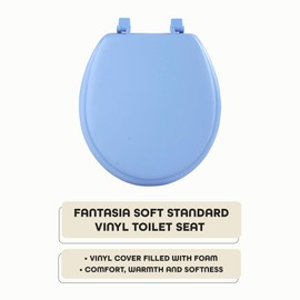 Soft Standard Vinyl Toilet Seat, Light Blue - 17 Inch Soft Vinyl Cover with Comfort Foam Cushioning - Fits All Standard Size Fixtures - Easy to Install Fantasia by Achim Home Decor