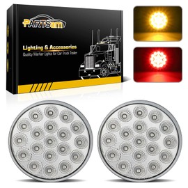 Partsam 2Pcs 4 Inch Round Red Stop Turn Tail Lights to Amber Strobe Lights Kit 19 Diodes w/Chrome Bezels and 3-Prong Wire Pigtails, Red/Amber 4 Inch Round Led Trailer Tail Lights and Amber Indicators