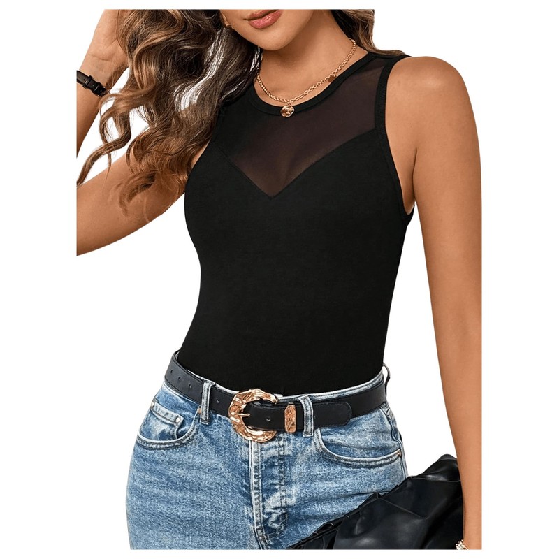 GORGLITTER Tank Body Bodysuit Women's Elegant Tops Sleeveless T-Shirt Body