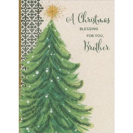 Designer Greetings Blessing for You: Large Fluffy Pine Tree Topped with Shimmering Gold Star Religious Christmas Card for Brother