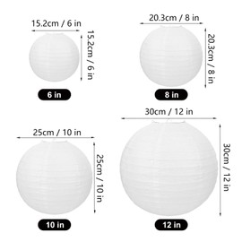 40 Pack 6" 8" 10" 12" Chinese Lanterns, Elegant White Paper Lanterns, Round Paper Lanterns for Party Decorations, Weddings, Birthdays.by IHDYPPEW