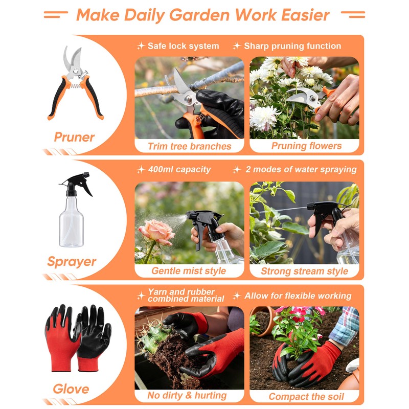 9-Piece Stainless Steel Garden Tools Set, HaSteeL Outdoors Gardening Hand