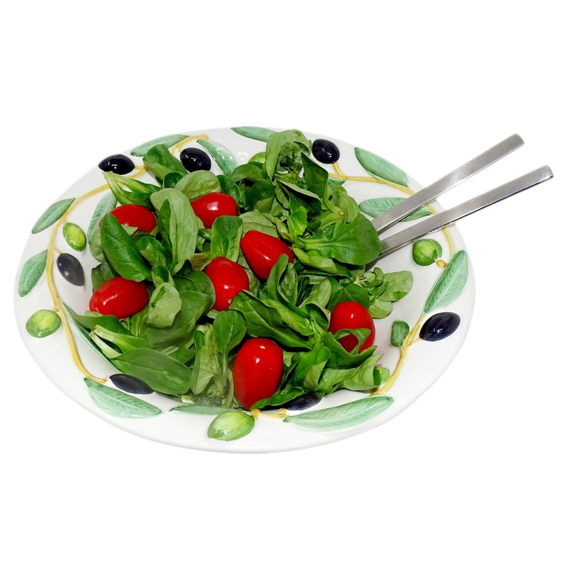 Lashuma Handmade Ceramic Round Serving Bowl Italian Ceramic Olive Design