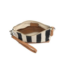 Joy Susan Women's Fashion Purse Awning Stripe Wristlet Canvas Bag Hand Bag - Black