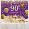 90th Birthday Decorations for Women, Purple Fabric Sign Poster Birthday