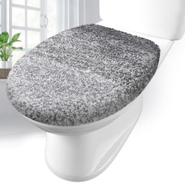 Arotive Soft Microfiber Bathroom Toilet Lid Cover, Machine Washable Seat Covers, 17.5 x 15, Stays in Place Rubber Backing, Fits Most Round, Elongated and Oblong Lids, Accessories Decor, Grey