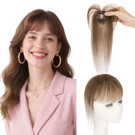 SEGO Clip in Bangs Real Human Hair Toppers with Bangs, 360°3D Cover Wispy Bangs, Hair pieces for Women -04 Medium Brown