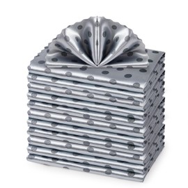 HommxJF Silver&Gray Polka Dots Satin Napkins Set of 12，Silver&Gray Satin Napkins Square 17 x 17 Inches for Wedding Dinner Birthday Easte Party Supplies