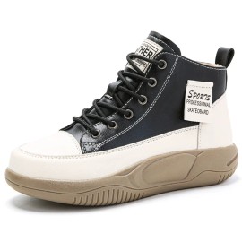Boot Female 2026 Autumn New Arrivals ins Korean Style High-Top Casual White Shoes with Rubber Soles Mid-Top Short BootsColor: Beige Black, US Size: 36
