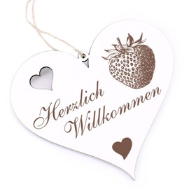 Herzlich Willkommen Sign – Strawberry – Decorative Heart Wooden Welcome Sign Door Sign Door Decoration