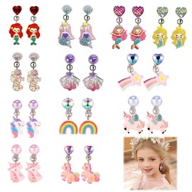 12 Pairs of Clip Earrings Kids Girls Ear Clips Girls Clip Earrings Girls Ear Clips Children Magnetic Earrings Girls Unicorn Mermaid Princess Earring Set