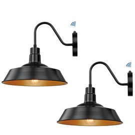 Jetima Gooseneck Barn Light 13 inches Dusk to Dawn Sensor Farmhouse Outdoor Wall Sconce 2 Pack Exterior Wall Mount Lights, Black Color with Gold Interior for Porch, Patio, Garage, Entryway(Medium)