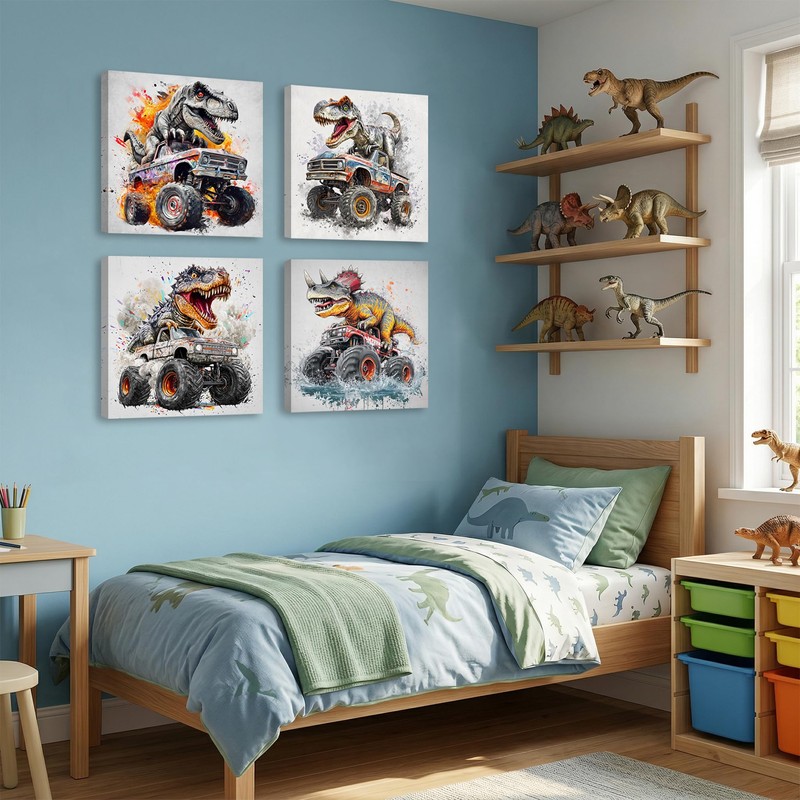 Namoset Dinosaur Truck Wall Art for Boys Room, Kids Room