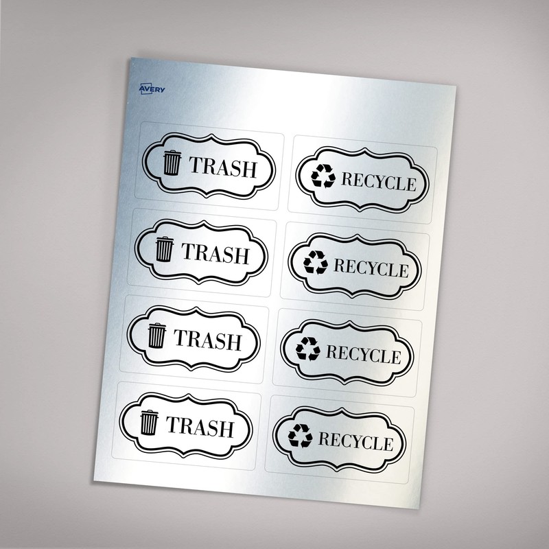 Avery Recycle and Trash Stickers, Metallic Recycle and Trash Signs