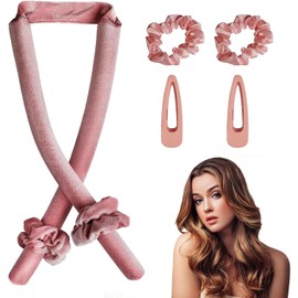 Rizador Pelo Sin Calor, Rizos Sin Calor para Onda Natural, Rizadores de Cabello Sin Calor con Pinzas para el Cabello y Coletero para Cabello Largo, Diseño Segmentado Mejorado (Rosa)