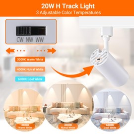 AIBISOD 20W LED Track Lighting Heads, Dimmable H Track Lighting Heads, 3 Color Temperature White Track Light Heads, Flicker Free CRI90+24° 1900lm Bright Ceiling Spotlight Track Light Fixtures (4 Pack)