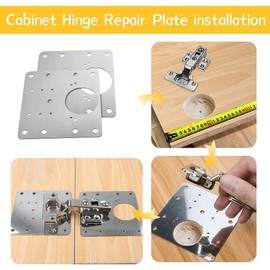 Flintronic 2PCS Hinge Repair Plate, Stainless Steel Hinges Repair Brackets, Cabinet Hinge Repair Plate with 12pcs Customized Screws, Flat Fixing Joining Mending Plates Brackets for Wood Furniture