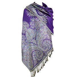Achillea Luxurious Big Paisley Jacquard Layered Woven Pashmina Shawl Wrap Scarf Stole (Purple)