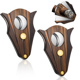 Stainless Steel Wood Cigar Cutter Mini Cutter with Lock System Double Cut Blade Wood Handle for Men Gift Travel Tool Accessories, Easy to Grip (2 Pieces)