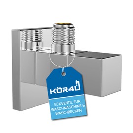 kör4u Design Angle Valve 1/2 x 3/8 Inch Square Water Shut Off Valve Chrome with Quick Release for Bathroom, Kitchen, Sink & Sink with Rosette