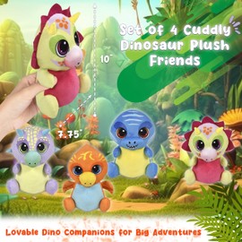 Forest & Twelfth 10-Inch Baby Dinosaur Plushies Set of 4, Cute and Colorful Dino Stuffed Animal Toys for Imaginative Play and Learning, Safe and Non-Toxic Funny Dinosaur Plush for Ages 0+