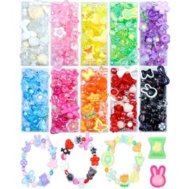 750 PIEZAS FIVEIZERO Cuentas de Acrílico Surtidas para Hacer Pulseras, Cuentas Lindas y Estéticas de Flor, Estrella, Corazón, Mariposa, Caramelo, Oso Gomoso, Kawaii para Hacer Joyas, Llaveros