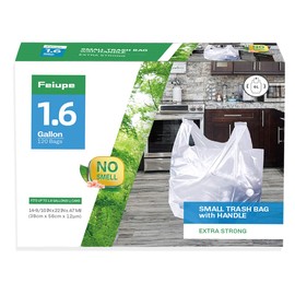 Feiupe 1.6 Gallon Clear Trash Bag with Handle Small Garbage Bag Trash Can Liner,120 Counts(1.6 Gallon)