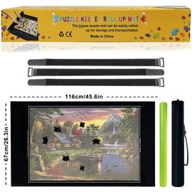 Napzy Puzzle Mat with Color Box, 8PCS Sorting Trays Up to 1500pcs Puzzles Matt Rollup 45.6 x 26.3 in Jigsaw Keeper and Saver Jigsawes Pad Has Storage Bag for Puzzle Lovers Felt Matted Black