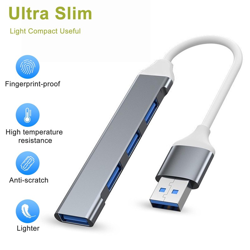 USB 3.0ハブ 4イン1 USBポートハブスプリッター ウルトラスリム ハブドングルエクスパンダー ノートパソコン、フラッシュドライブ、HDD、コンソール、プリンター、カメラ、Keyborad、マウス、5Gbpsデータ転送、アルミニウム