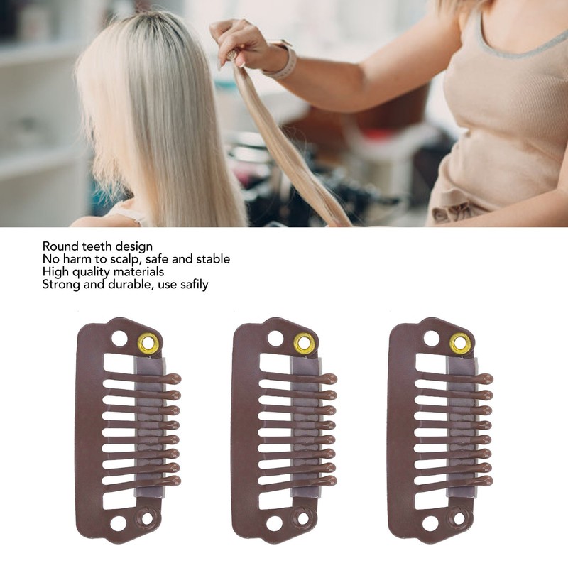 50pcs 8 Tips 8 Teeth Snap Comb Wig Clips Stainless