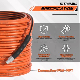 SITIMIMIL Sewer Jetter Kit for Pressure Washer 100FT,5800psi Drain Cleaner Hose 1/4 Inch Npt Corner, with 5 Sewer Jetting Nozzles Sealing Tape Pearl Corsage Pin Spanner Glove Drain Snake