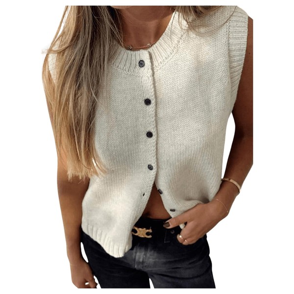 GORGLITTER Women's Button Up Sweater Vest Crewneck Sleeveless Knit Sweater